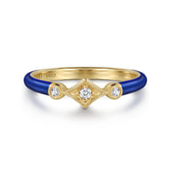 Enamel - 14K Yellow Gold Diamond Split Stackable with Chrome Blue Enamel