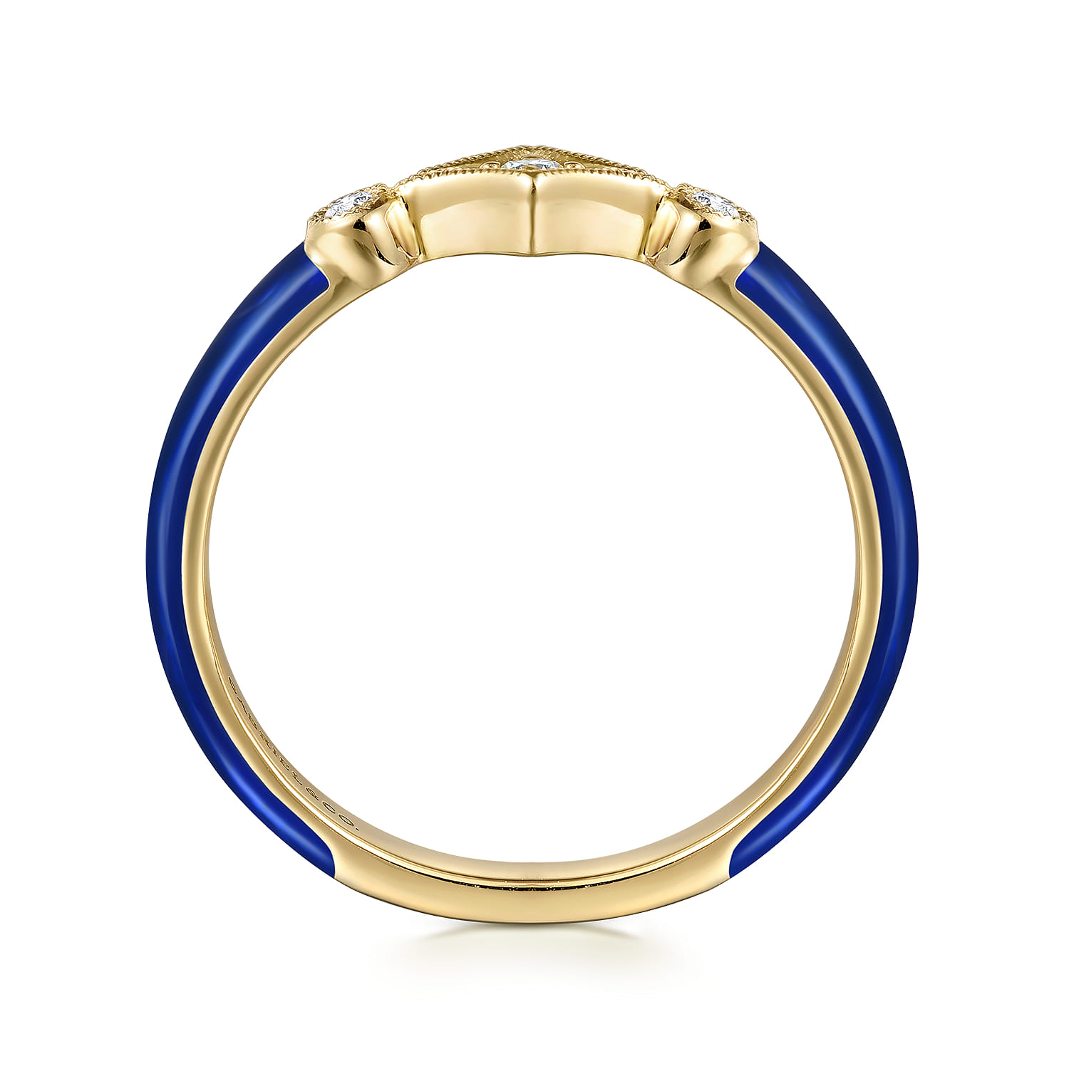 Enamel - 14K Yellow Gold Diamond Split Stackable with Chrome Blue Enamel - 0.06 ct - Shot 2