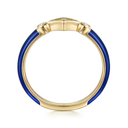 Enamel - 14K Yellow Gold Diamond Split Stackable with Chrome Blue Enamel