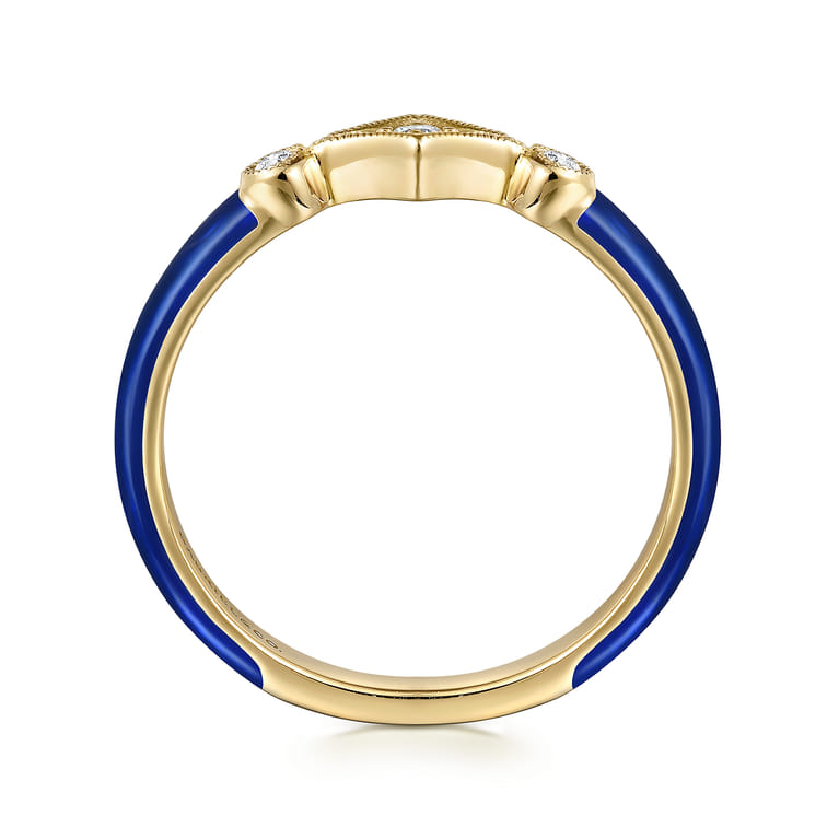 Enamel - 14K Yellow Gold Diamond Split Stackable with Chrome Blue Enamel - 0.06 ct - Shot 2