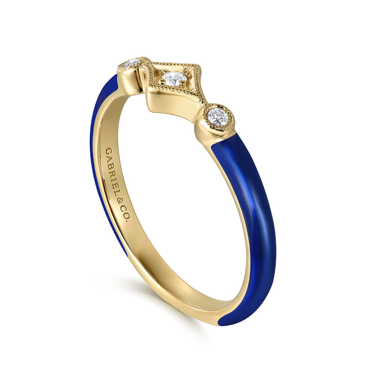 Enamel - 14K Yellow Gold Diamond Split Stackable with Chrome Blue Enamel - 0.06 ct - Shot 3