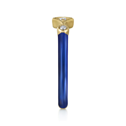 Enamel - 14K Yellow Gold Diamond Split Stackable with Chrome Blue Enamel