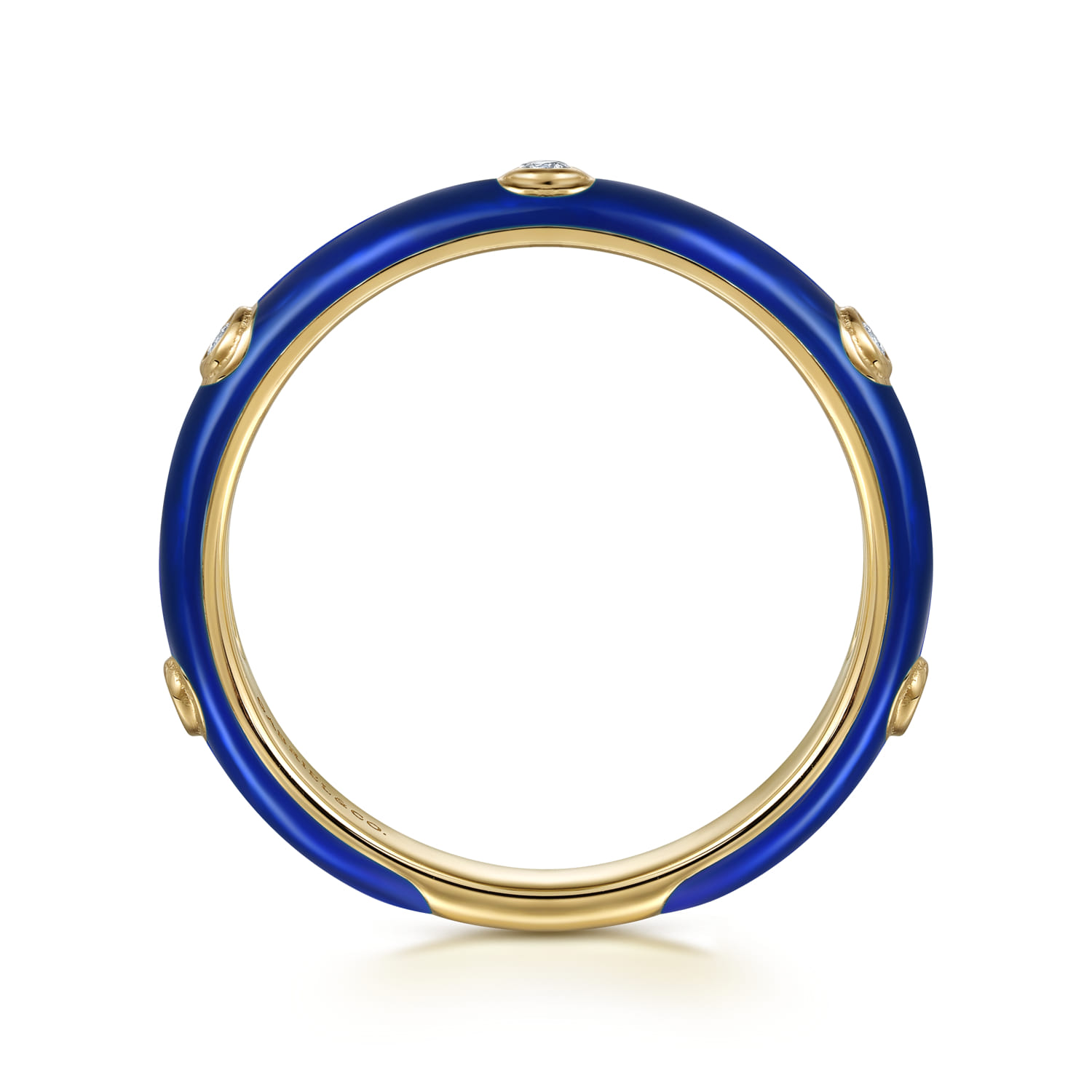 Enamel - 14K Yellow Gold Diamond Split Stackable with Chrome Blue Enamel - 0.05 ct - Shot 2