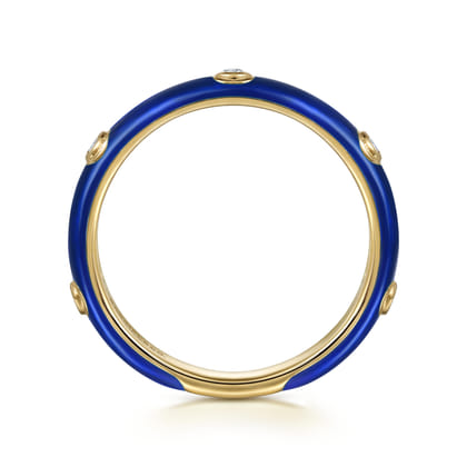 Enamel - 14K Yellow Gold Diamond Split Stackable with Chrome Blue Enamel