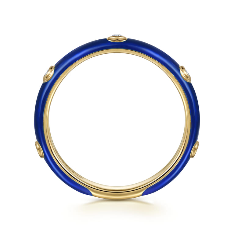 Enamel - 14K Yellow Gold Diamond Split Stackable with Chrome Blue Enamel - 0.05 ct - Shot 2