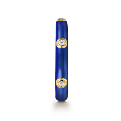 Enamel - 14K Yellow Gold Diamond Split Stackable with Chrome Blue Enamel
