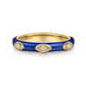 Enamel - 14K Yellow Gold Diamond Split Stackable with Chrome Blue Enamel - 0.08 ct