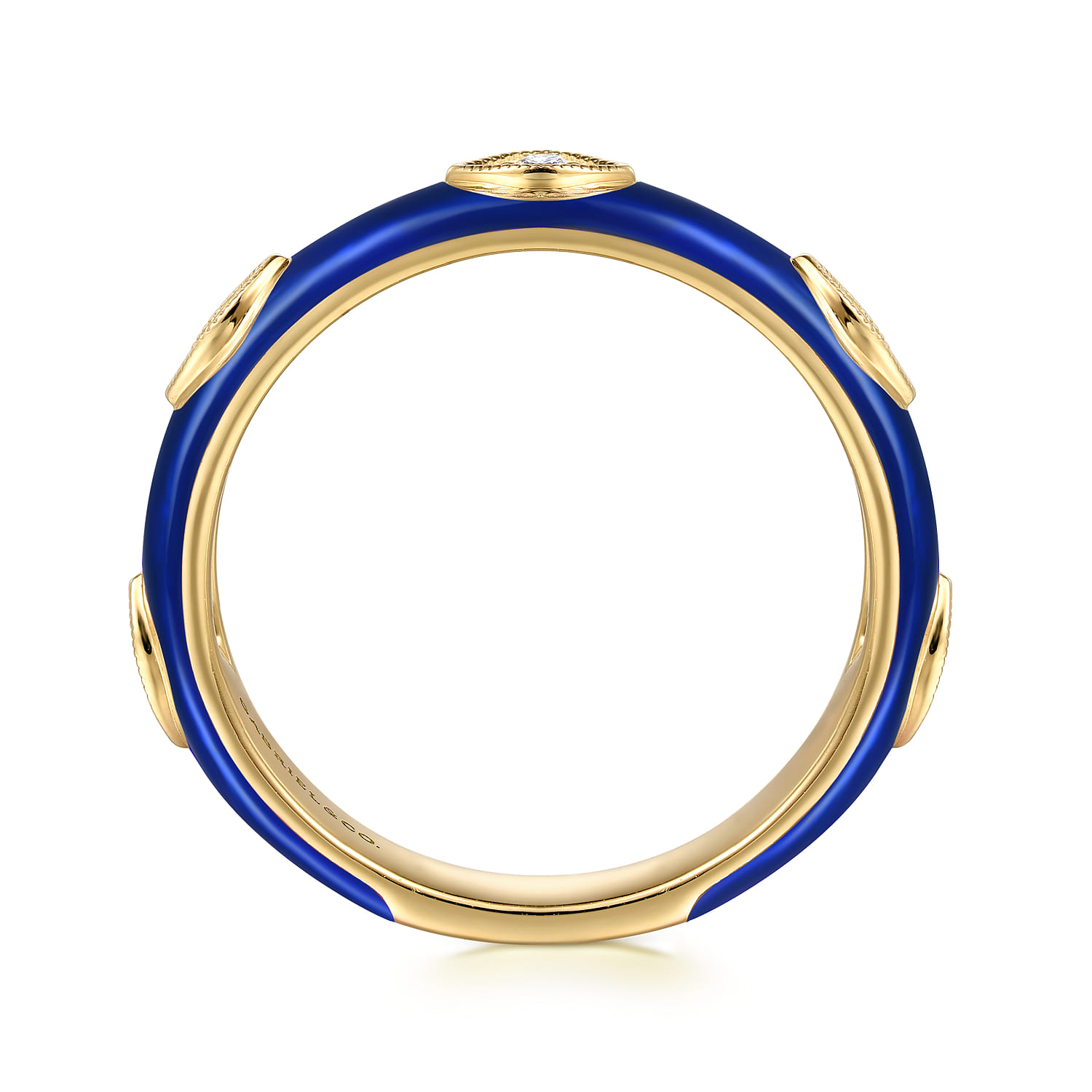 Enamel - 14K Yellow Gold Diamond Split Stackable with Chrome Blue Enamel - 0.08 ct - Shot 2