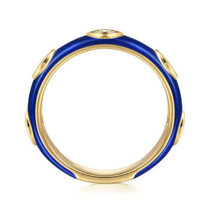 Enamel - 14K Yellow Gold Diamond Split Stackable with Chrome Blue Enamel