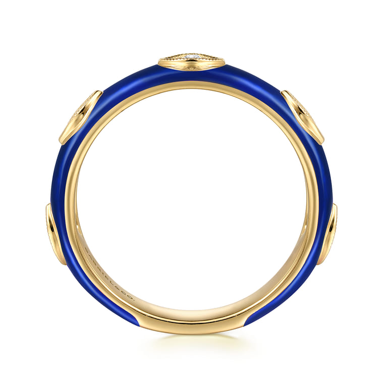 Enamel - 14K Yellow Gold Diamond Split Stackable with Chrome Blue Enamel - 0.08 ct - Shot 2