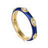 Enamel - 14K Yellow Gold Diamond Split Stackable with Chrome Blue Enamel - 0.08 ct