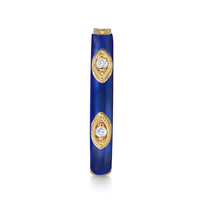 Enamel - 14K Yellow Gold Diamond Split Stackable with Chrome Blue Enamel