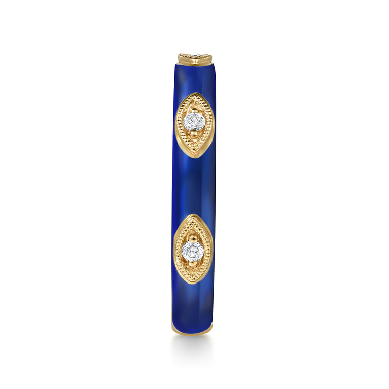 Enamel - 14K Yellow Gold Diamond Split Stackable with Chrome Blue Enamel - 0.08 ct - Shot 4
