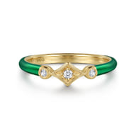 Enamel - 14K Yellow Gold Diamond Split Stackable with Chrome Green Enamel
