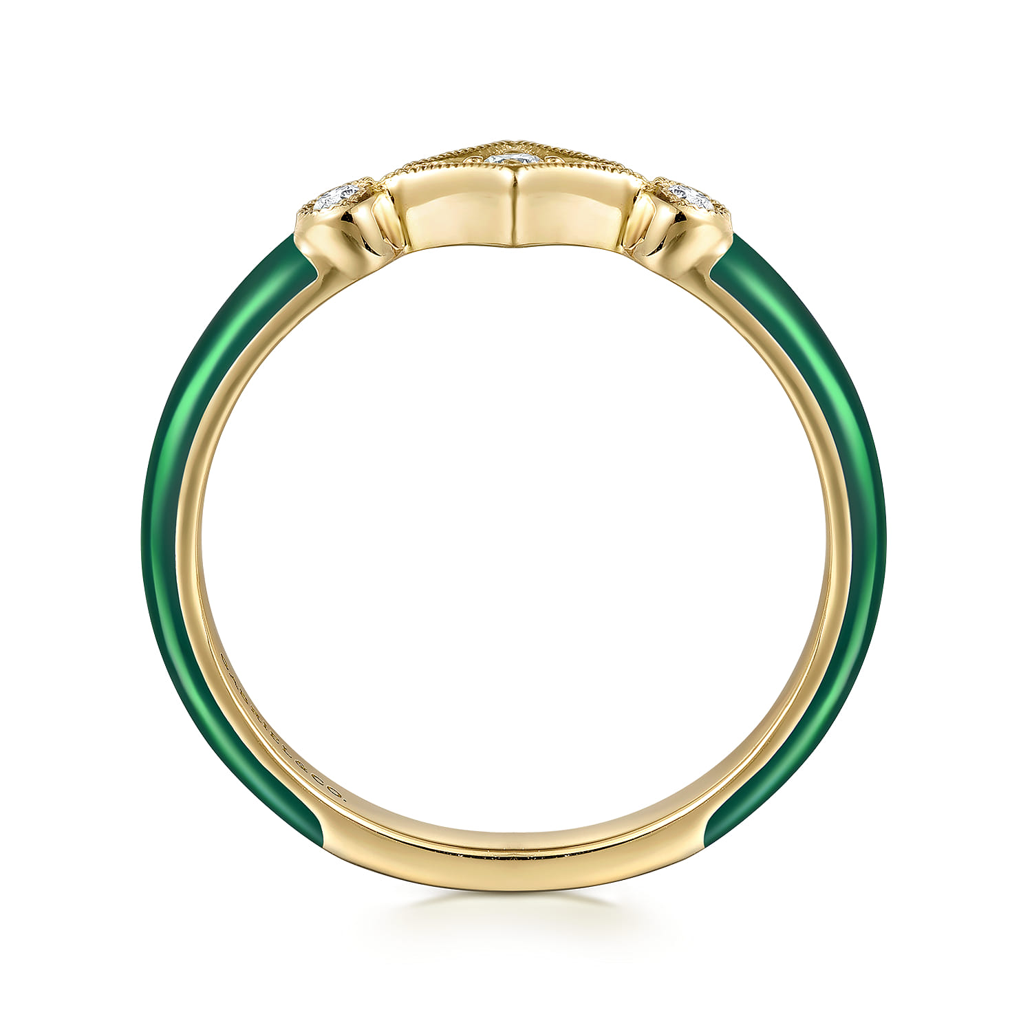 Enamel - 14K Yellow Gold Diamond Split Stackable with Chrome Green Enamel - 0.06 ct - Shot 2
