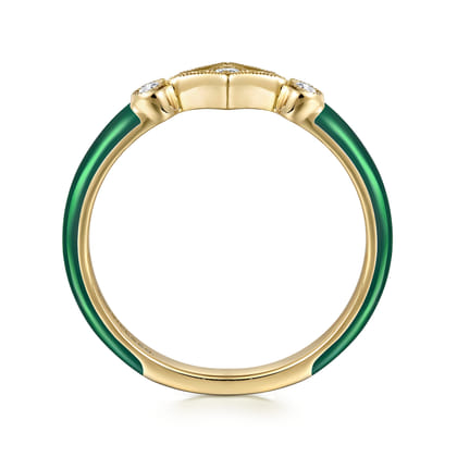 Enamel - 14K Yellow Gold Diamond Split Stackable with Chrome Green Enamel