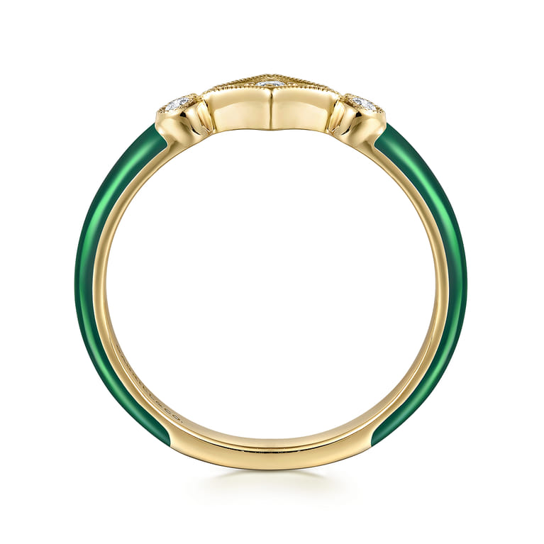 Enamel - 14K Yellow Gold Diamond Split Stackable with Chrome Green Enamel - 0.06 ct - Shot 2