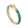 Enamel - 14K Yellow Gold Diamond Split Stackable with Chrome Green Enamel - 0.06 ct