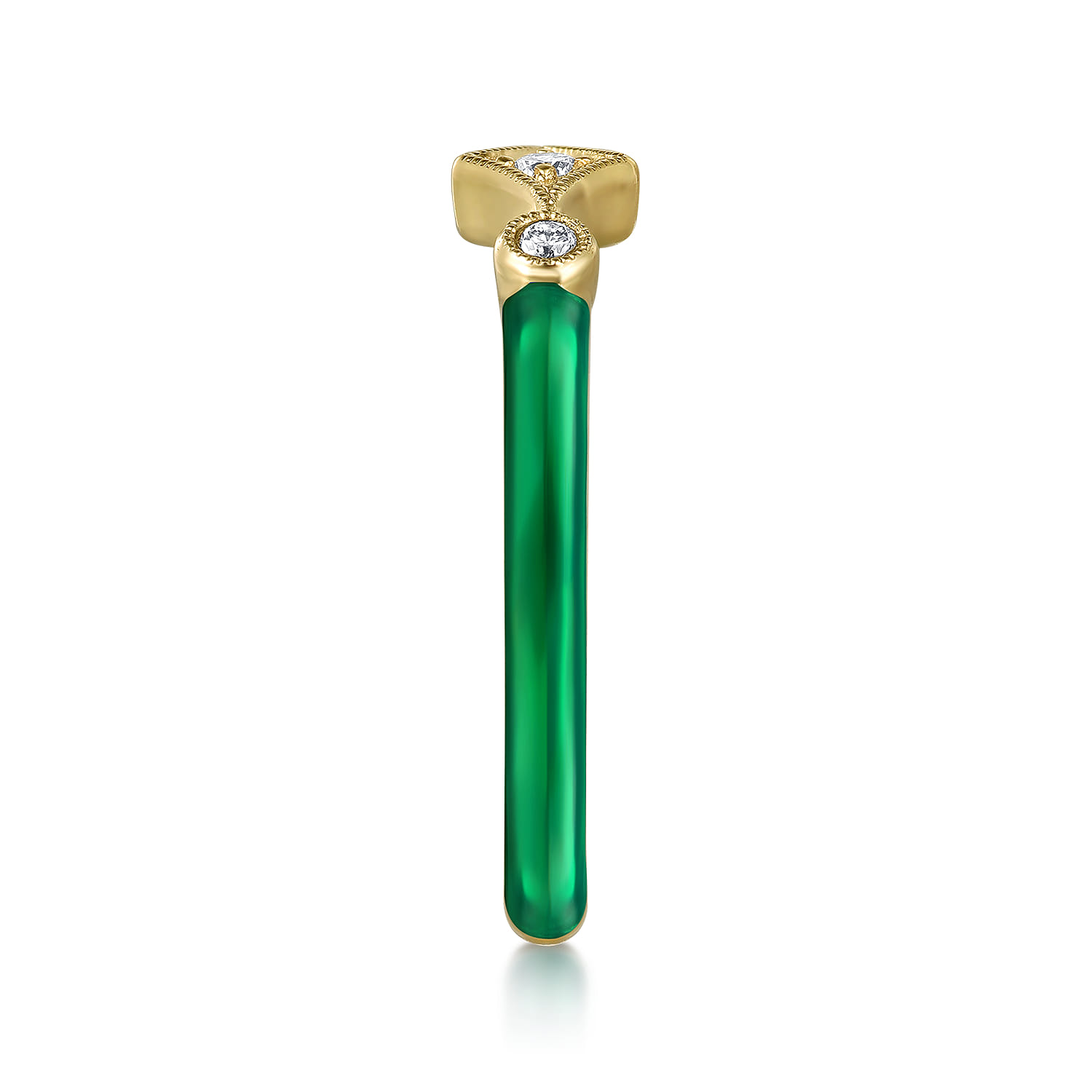 Enamel - 14K Yellow Gold Diamond Split Stackable with Chrome Green Enamel - 0.06 ct - Shot 4