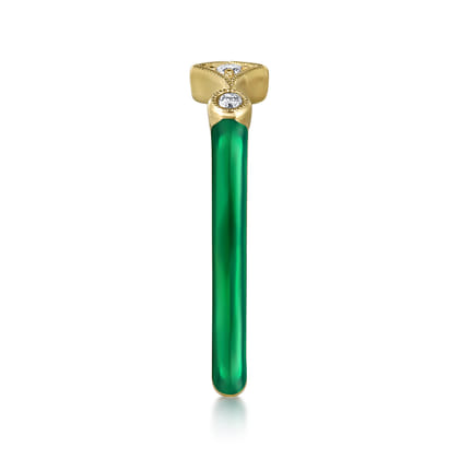 Enamel - 14K Yellow Gold Diamond Split Stackable with Chrome Green Enamel