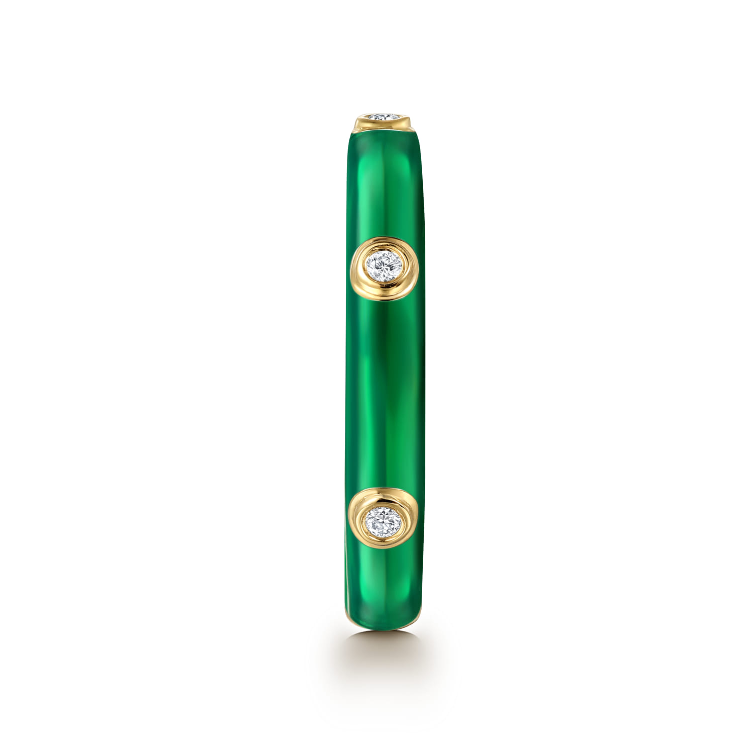 Enamel - 14K Yellow Gold Diamond Split Stackable with Chrome Green Enamel - 0.05 ct - Shot 3