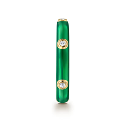 Enamel - 14K Yellow Gold Diamond Split Stackable with Chrome Green Enamel