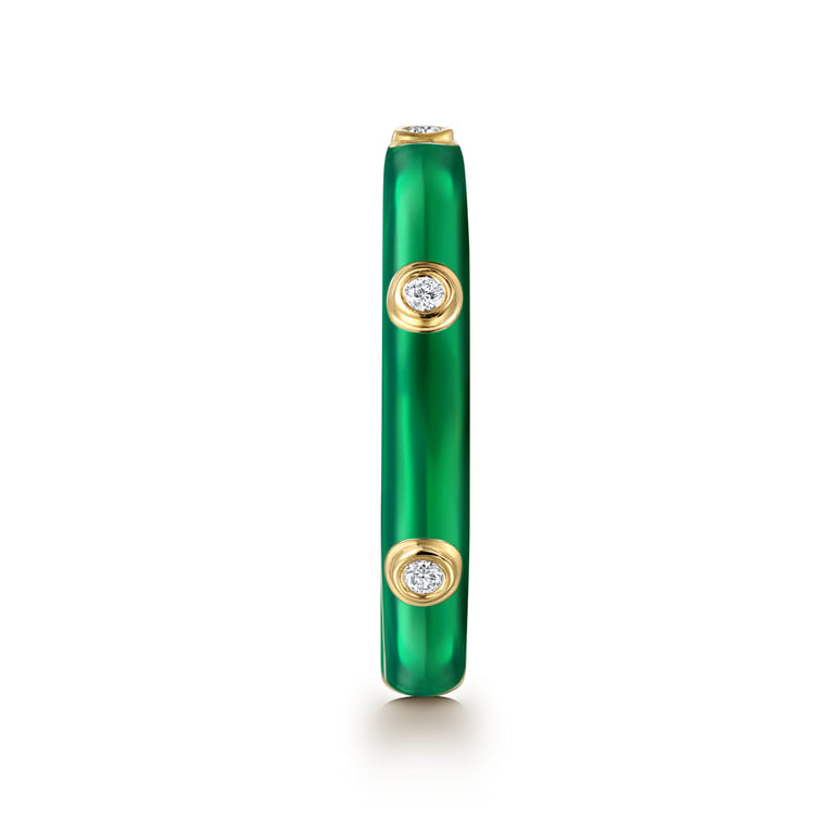 Enamel - 14K Yellow Gold Diamond Split Stackable with Chrome Green Enamel - 0.05 ct - Shot 3