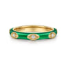 Enamel - 14K Yellow Gold Diamond Split Stackable with Chrome Green Enamel - 0.08 ct