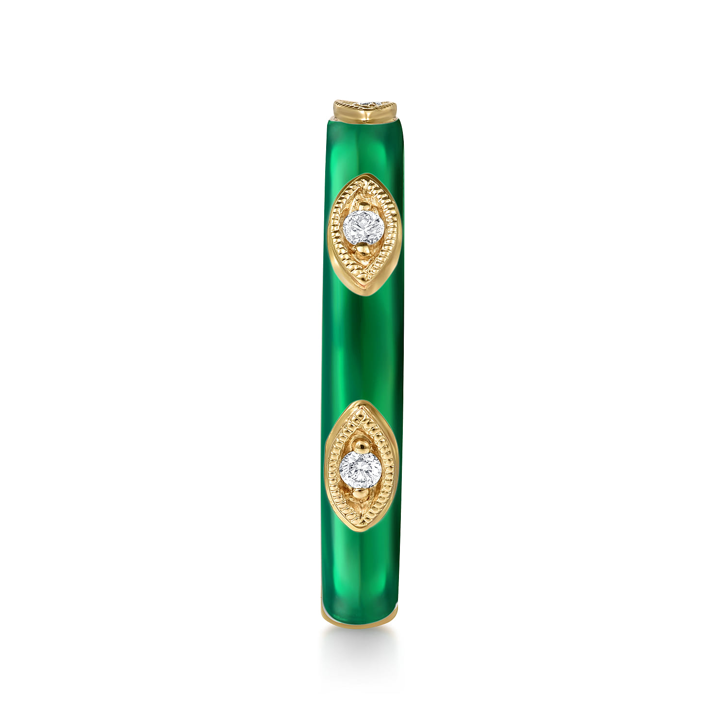 Enamel - 14K Yellow Gold Diamond Split Stackable with Chrome Green Enamel - 0.08 ct - Shot 4