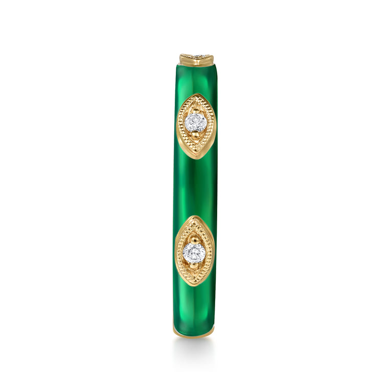 Enamel - 14K Yellow Gold Diamond Split Stackable with Chrome Green Enamel - 0.08 ct - Shot 4