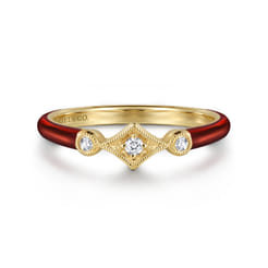 Enamel - 14K Yellow Gold Diamond Split Stackable with Chrome Red Enamel