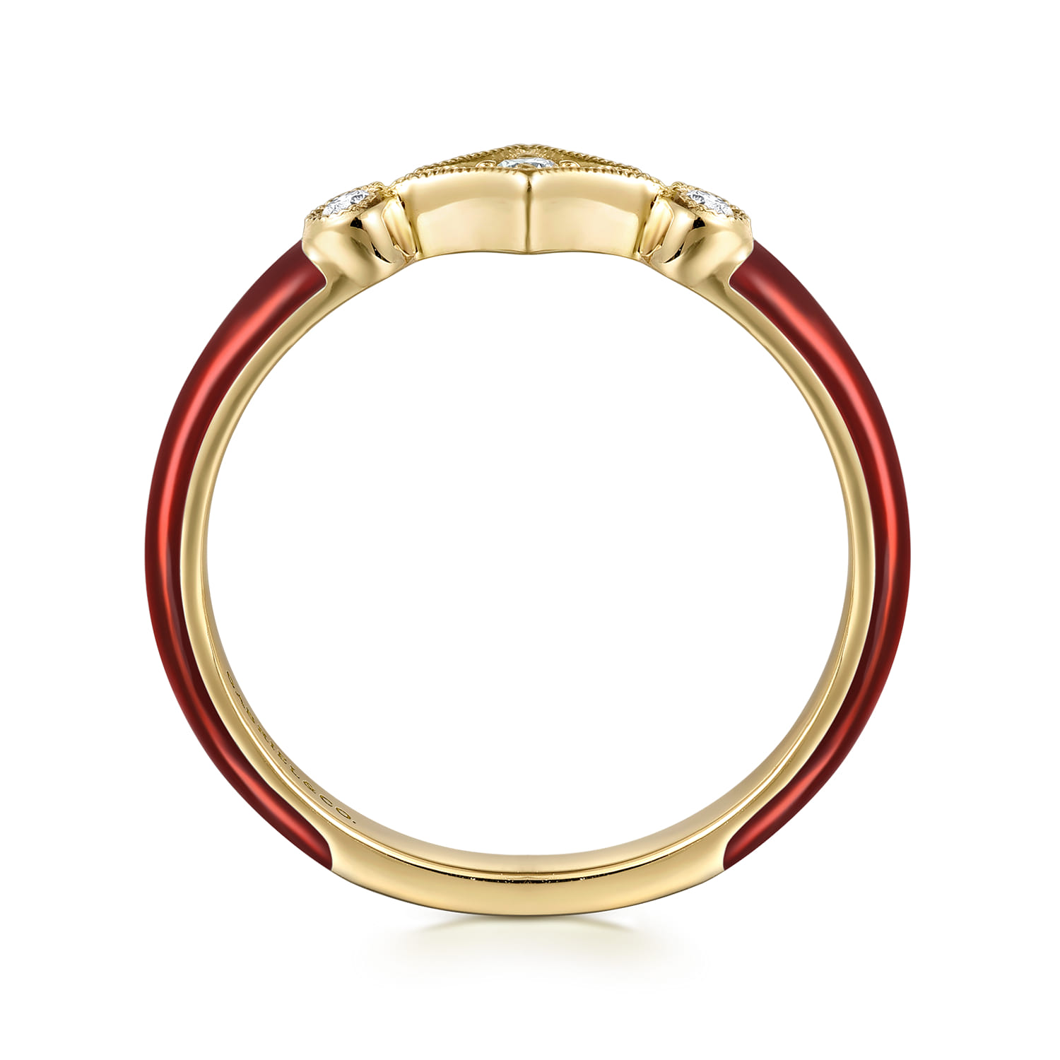Enamel - 14K Yellow Gold Diamond Split Stackable with Chrome Red Enamel - 0.06 ct - Shot 2