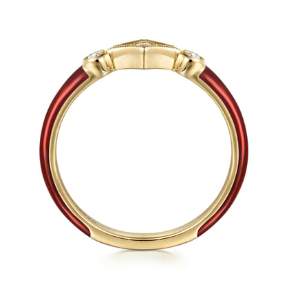 Enamel - 14K Yellow Gold Diamond Split Stackable with Chrome Red Enamel