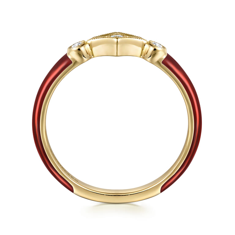 Enamel - 14K Yellow Gold Diamond Split Stackable with Chrome Red Enamel - 0.06 ct - Shot 2