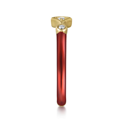 Enamel - 14K Yellow Gold Diamond Split Stackable with Chrome Red Enamel