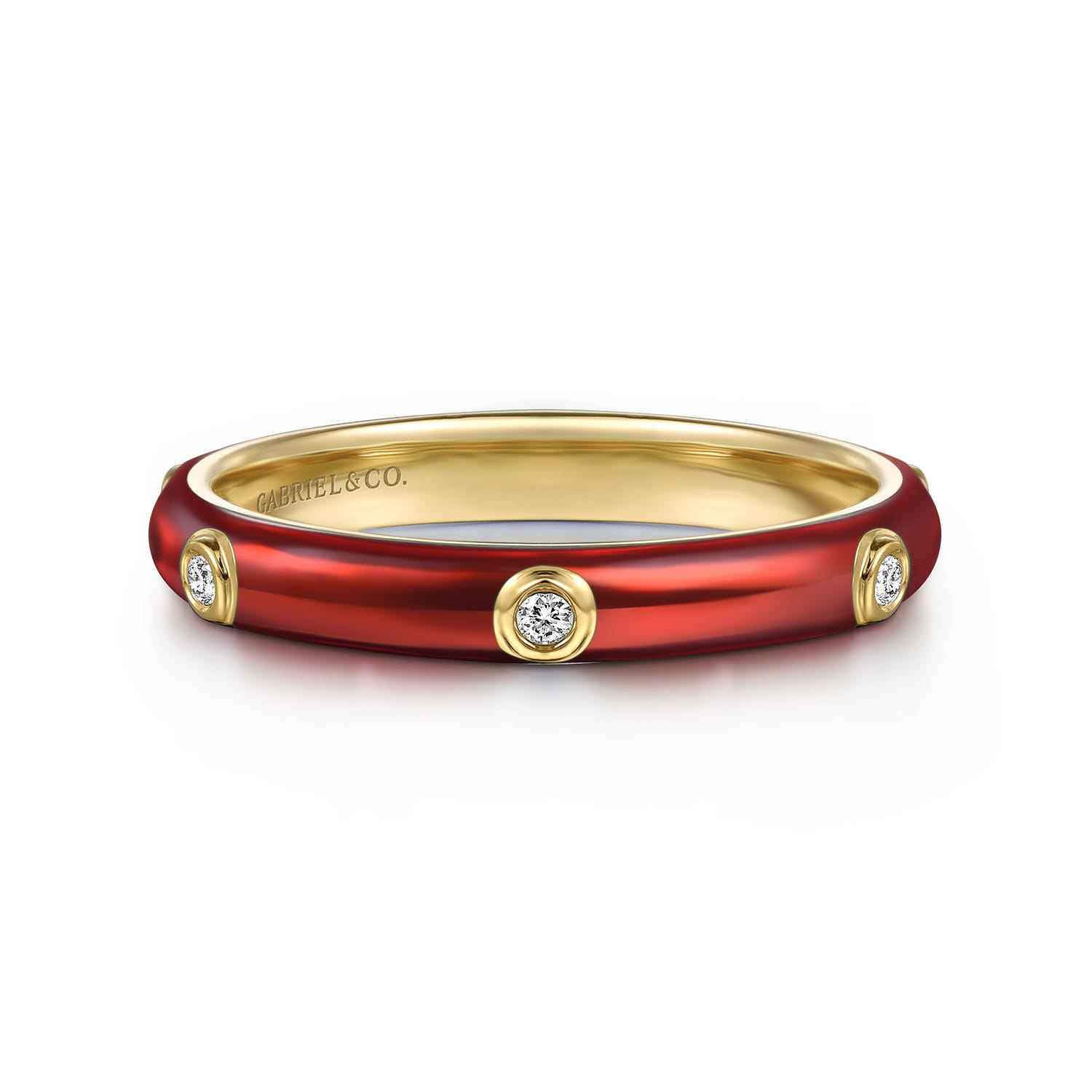 Enamel - 14K Yellow Gold Diamond Split Stackable with Chrome Red Enamel - 0.05 ct - Shot 1