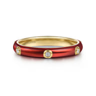Enamel - 14K Yellow Gold Diamond Split Stackable with Chrome Red Enamel