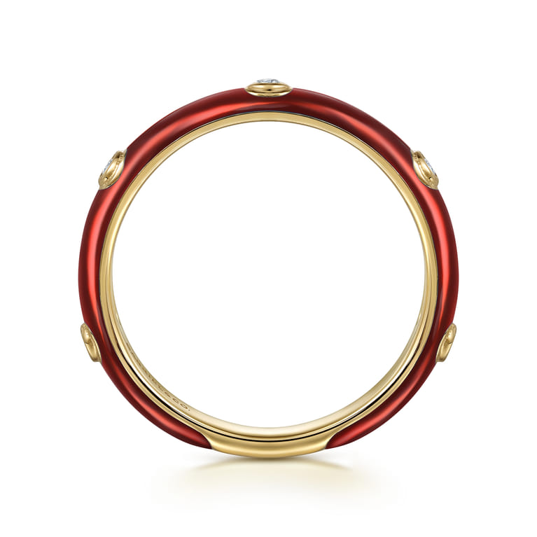 Enamel - 14K Yellow Gold Diamond Split Stackable with Chrome Red Enamel - 0.05 ct - Shot 2