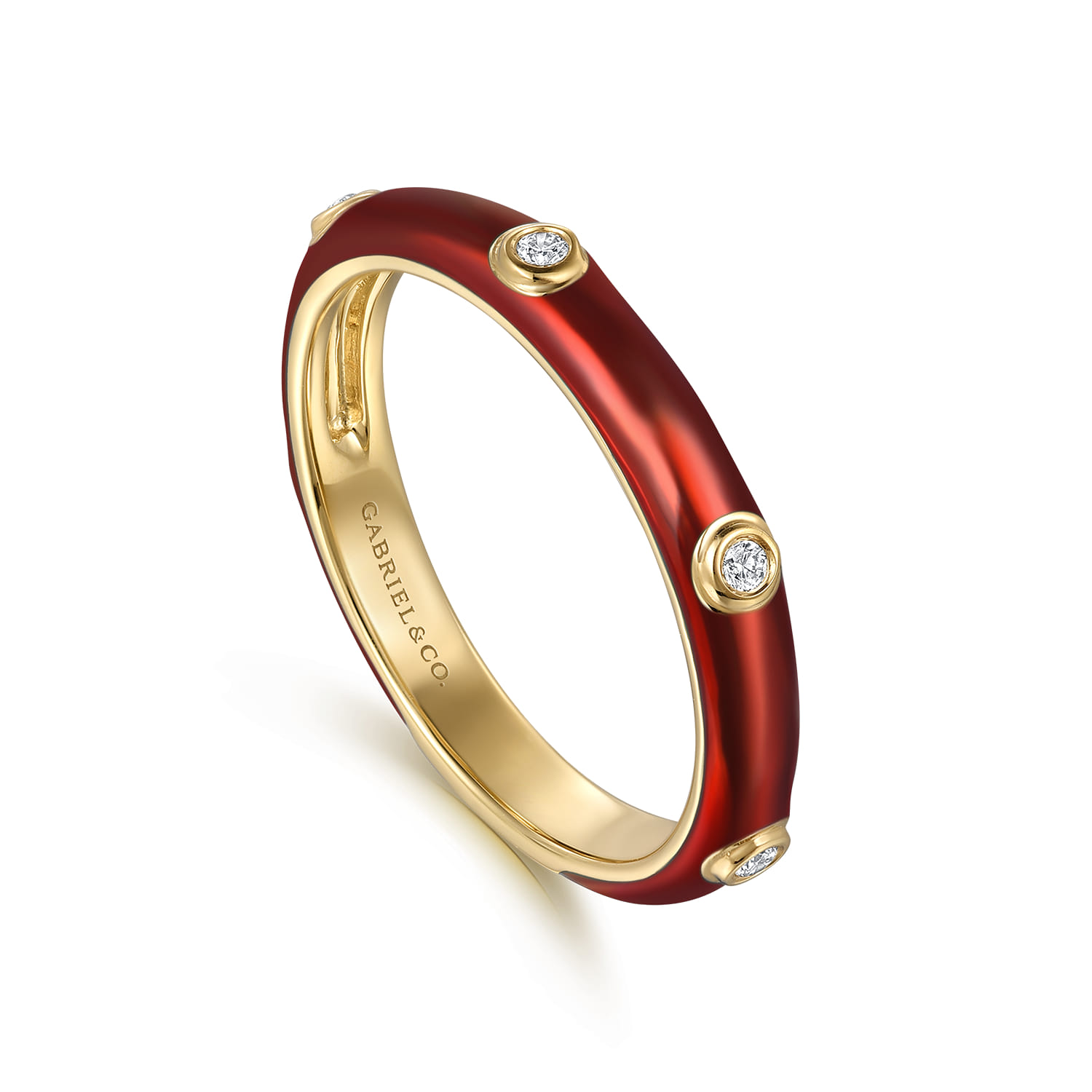 Enamel - 14K Yellow Gold Diamond Split Stackable with Chrome Red Enamel - 0.05 ct - Shot 3