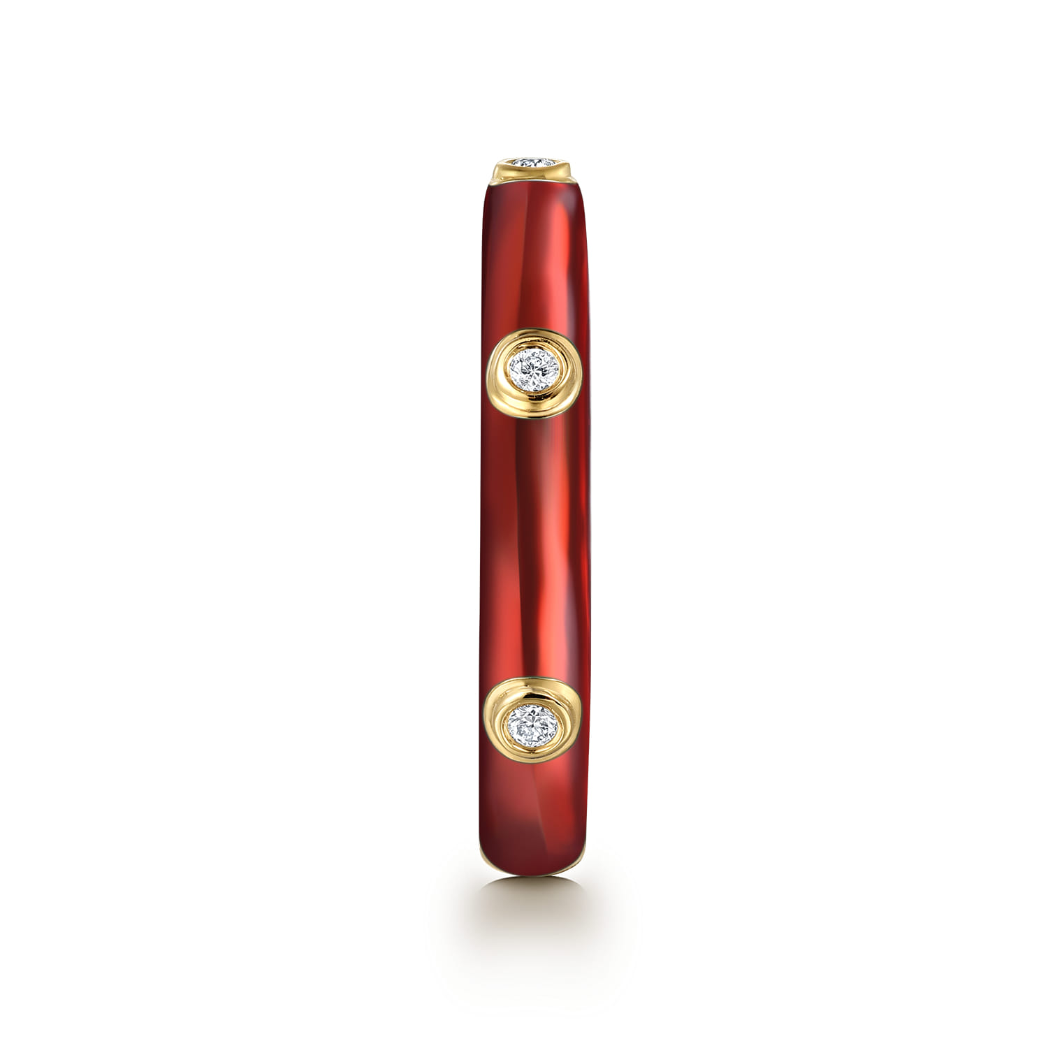 Enamel - 14K Yellow Gold Diamond Split Stackable with Chrome Red Enamel - 0.05 ct - Shot 4