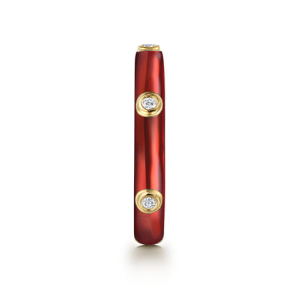 Enamel - 14K Yellow Gold Diamond Split Stackable with Chrome Red Enamel