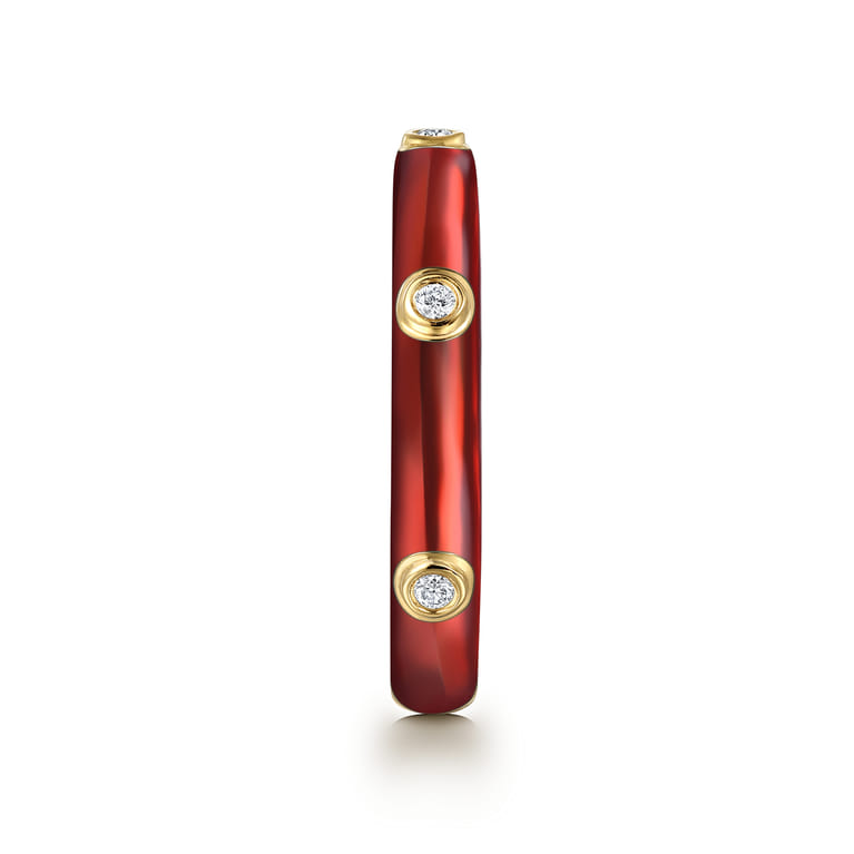 Enamel - 14K Yellow Gold Diamond Split Stackable with Chrome Red Enamel - 0.05 ct - Shot 4