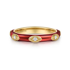 Enamel - 14K Yellow Gold Diamond Split Stackable with Chrome Red Enamel