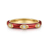 Enamel - 14K Yellow Gold Diamond Split Stackable with Chrome Red Enamel - 0.08 ct