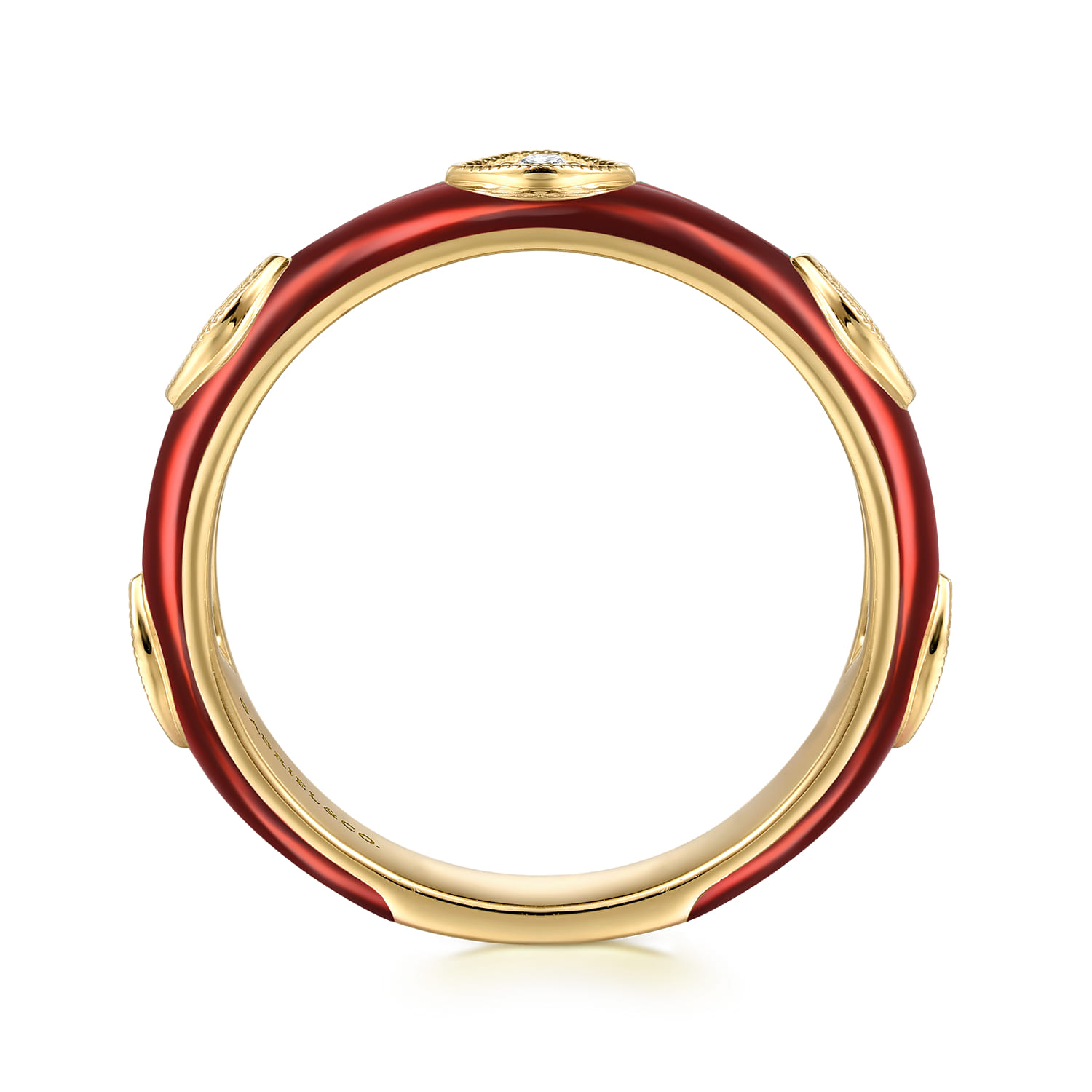 Enamel - 14K Yellow Gold Diamond Split Stackable with Chrome Red Enamel - 0.08 ct - Shot 2