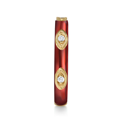 Enamel - 14K Yellow Gold Diamond Split Stackable with Chrome Red Enamel