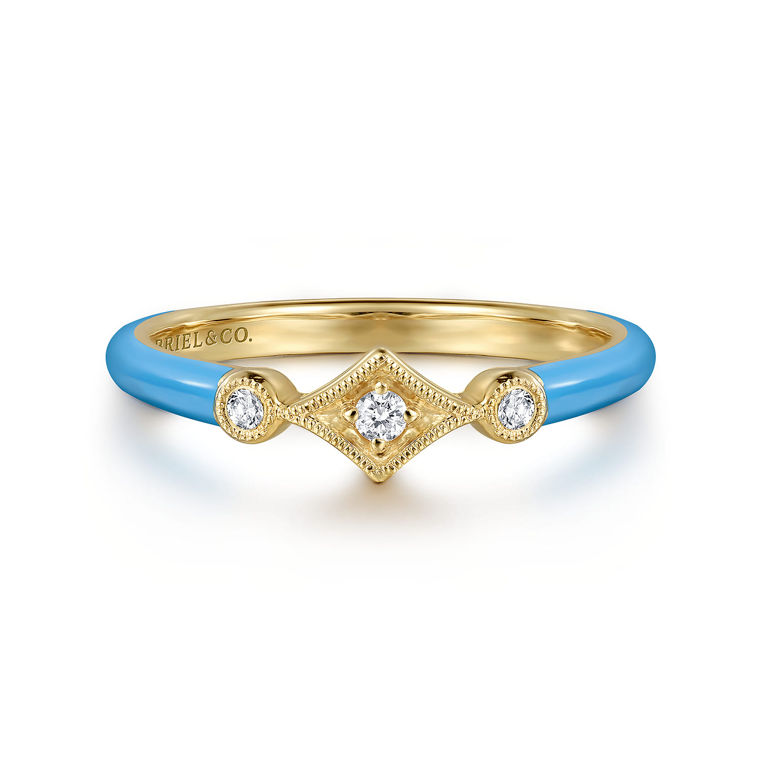 Enamel - 14K Yellow Gold Diamond Split Stackable with Dusk Blue Enamel - 0.06 ct - Shot 1