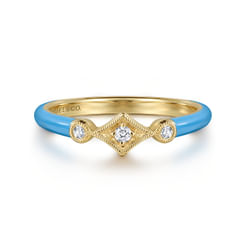 14K Yellow Gold Diamond Split Stackable with Dusk Blue Enamel