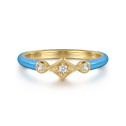 Enamel - 14K Yellow Gold Diamond Split Stackable with Dusk Blue Enamel