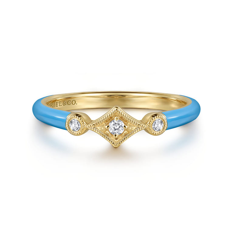 Enamel - 14K Yellow Gold Diamond Split Stackable with Dusk Blue Enamel - 0.06 ct - Shot 1